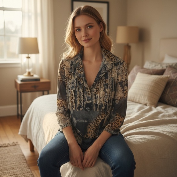 Made In France Leopard Print Women's Blouse - Picture 8 of 8